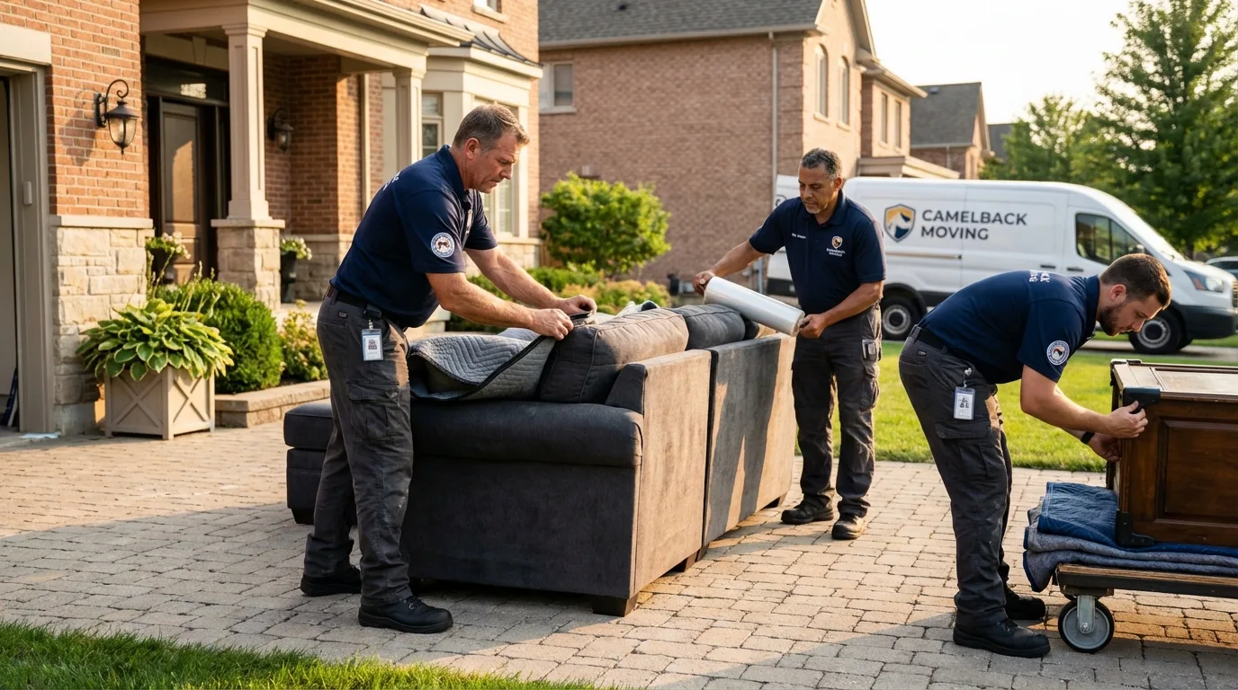 Large estate moving crew wrapping furniture in Dixfield, ME
